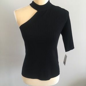 Bar III Black High neck one shoulder sweater Sz L